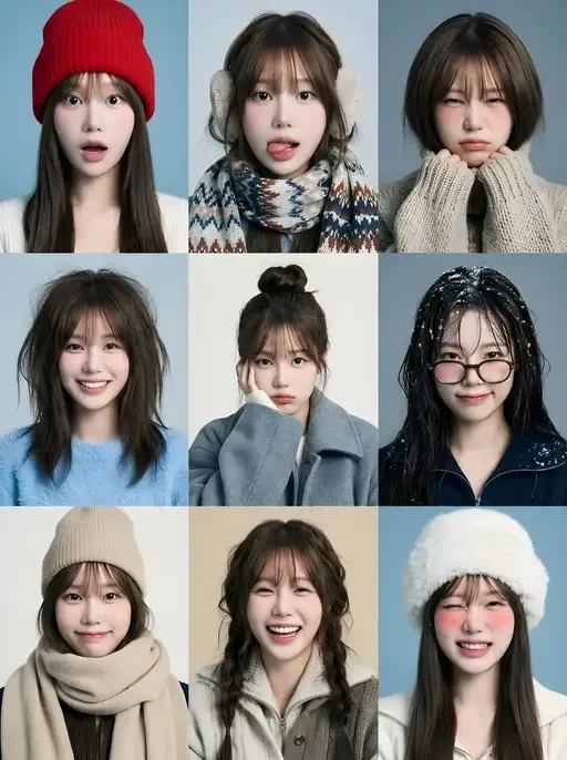 Playful Winter Expression Grid Portrait