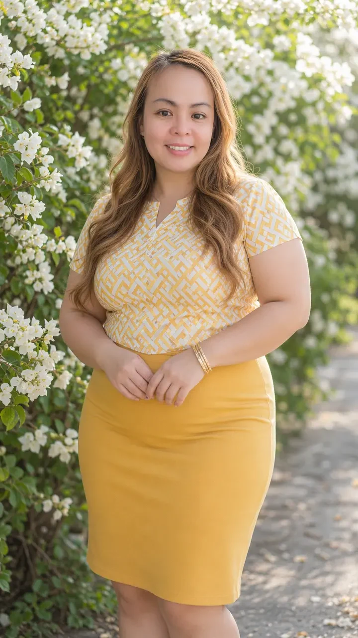 Woman in Yellow Outfit in Garden