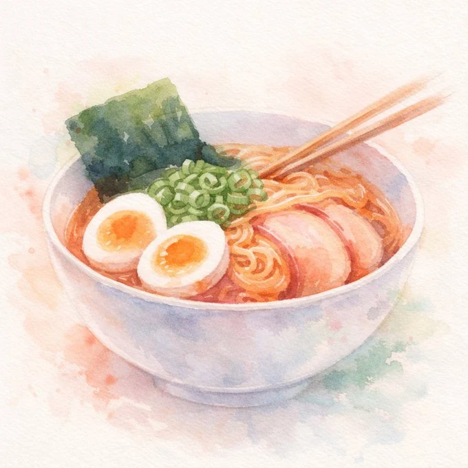 dreamy watercolor ramen illustration