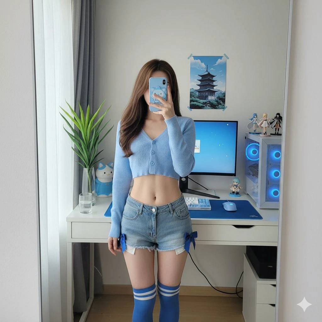 Blue-themed Otaku Mirror Selfie Bedroom