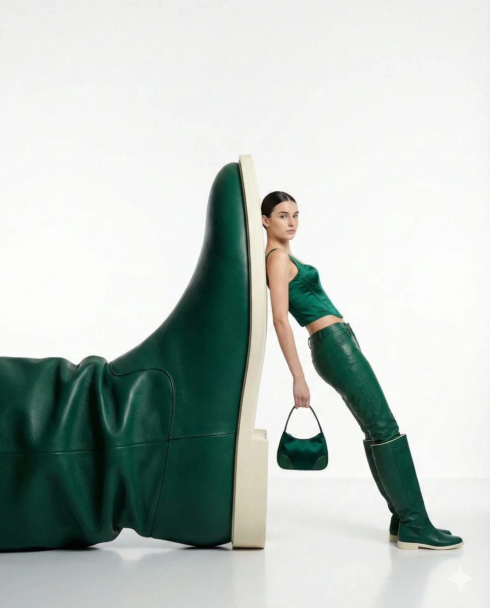 minimalist surrealist green fashion editorial
