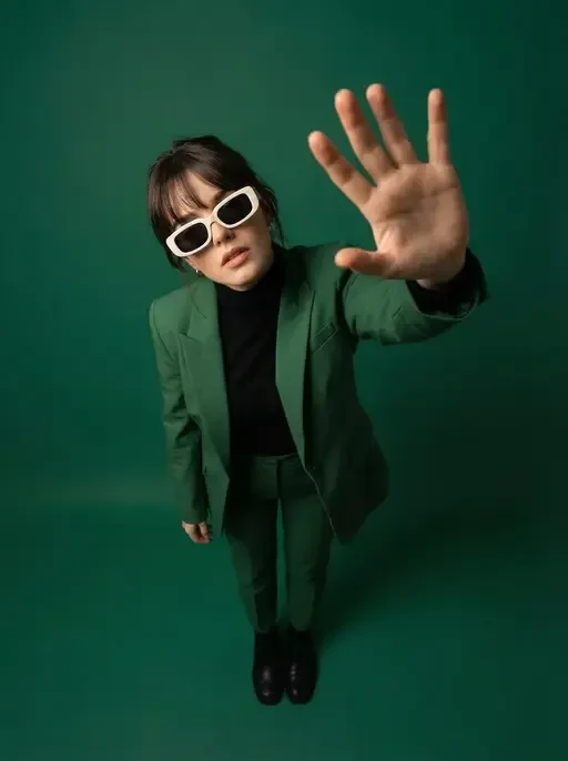Stylish Woman in Emerald Green Suit