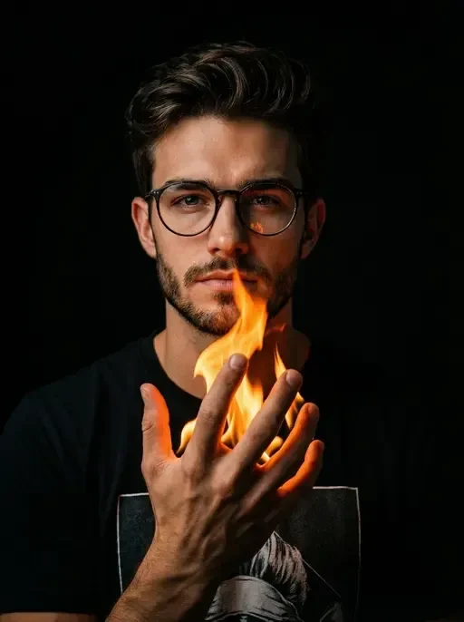cinematic portrait with fire flame