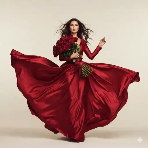 Luxury Fashion Editorial Red Satin Gown