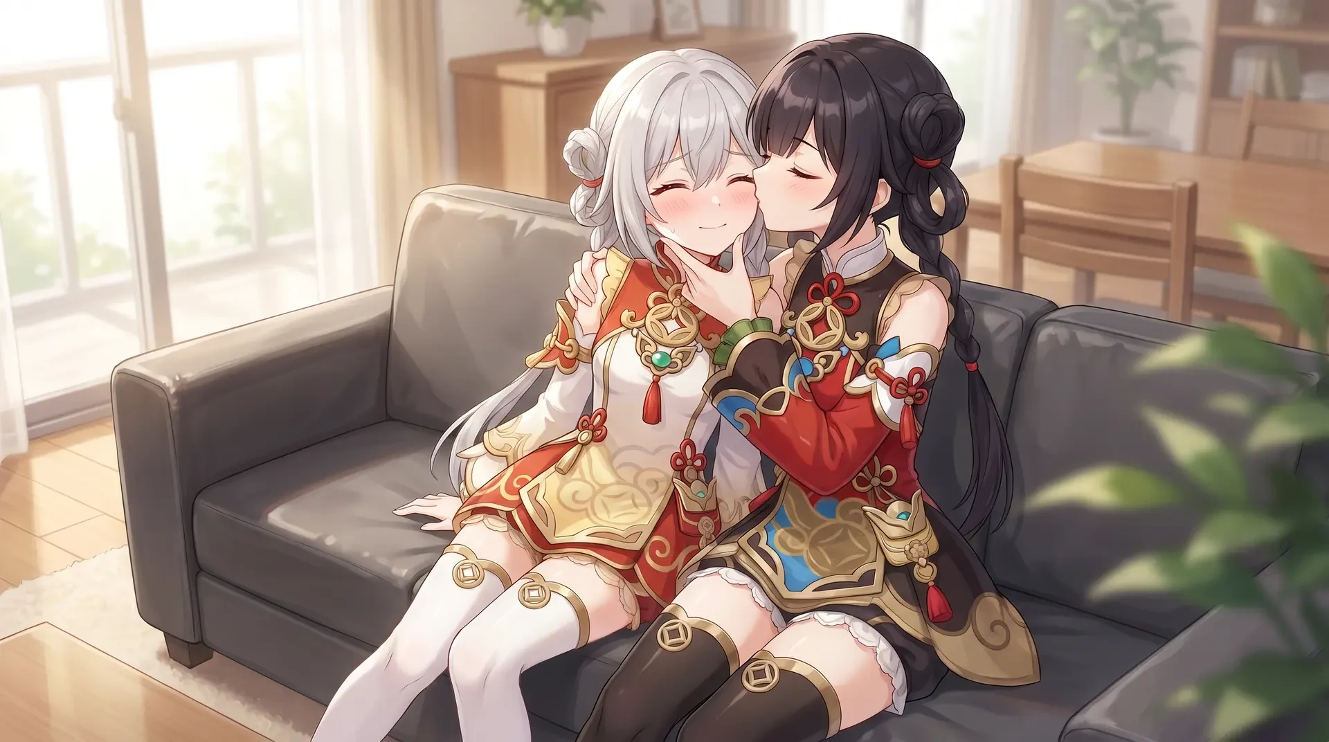 Anime Couple Intimate Moment on Sofa