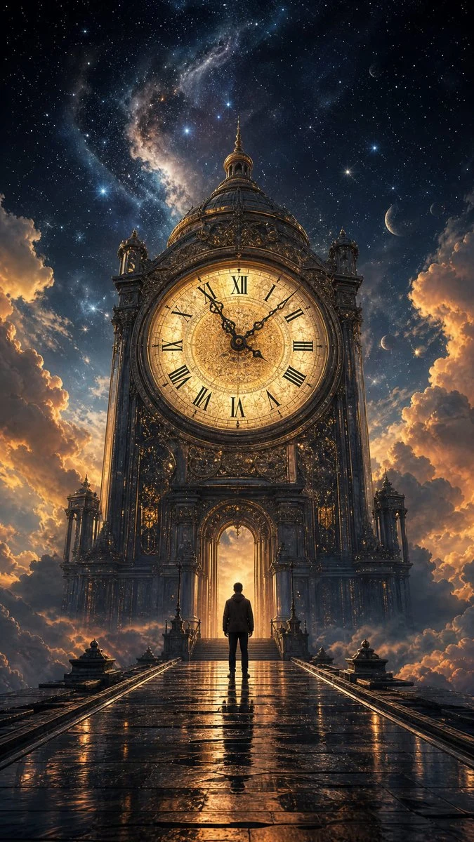 cinematic fantasy clock tower landscape