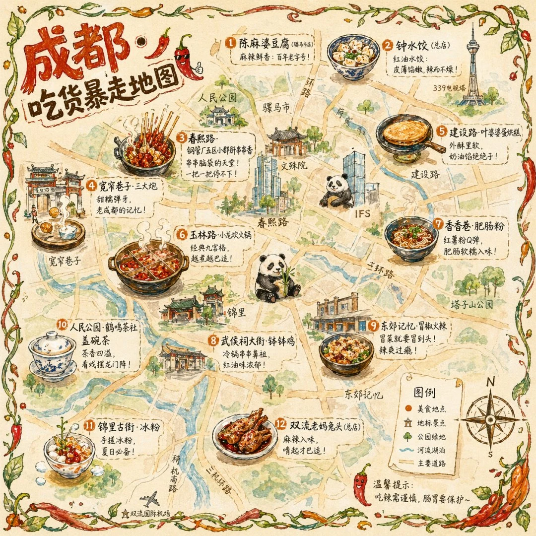 Chengdu Foodie Map Illustration