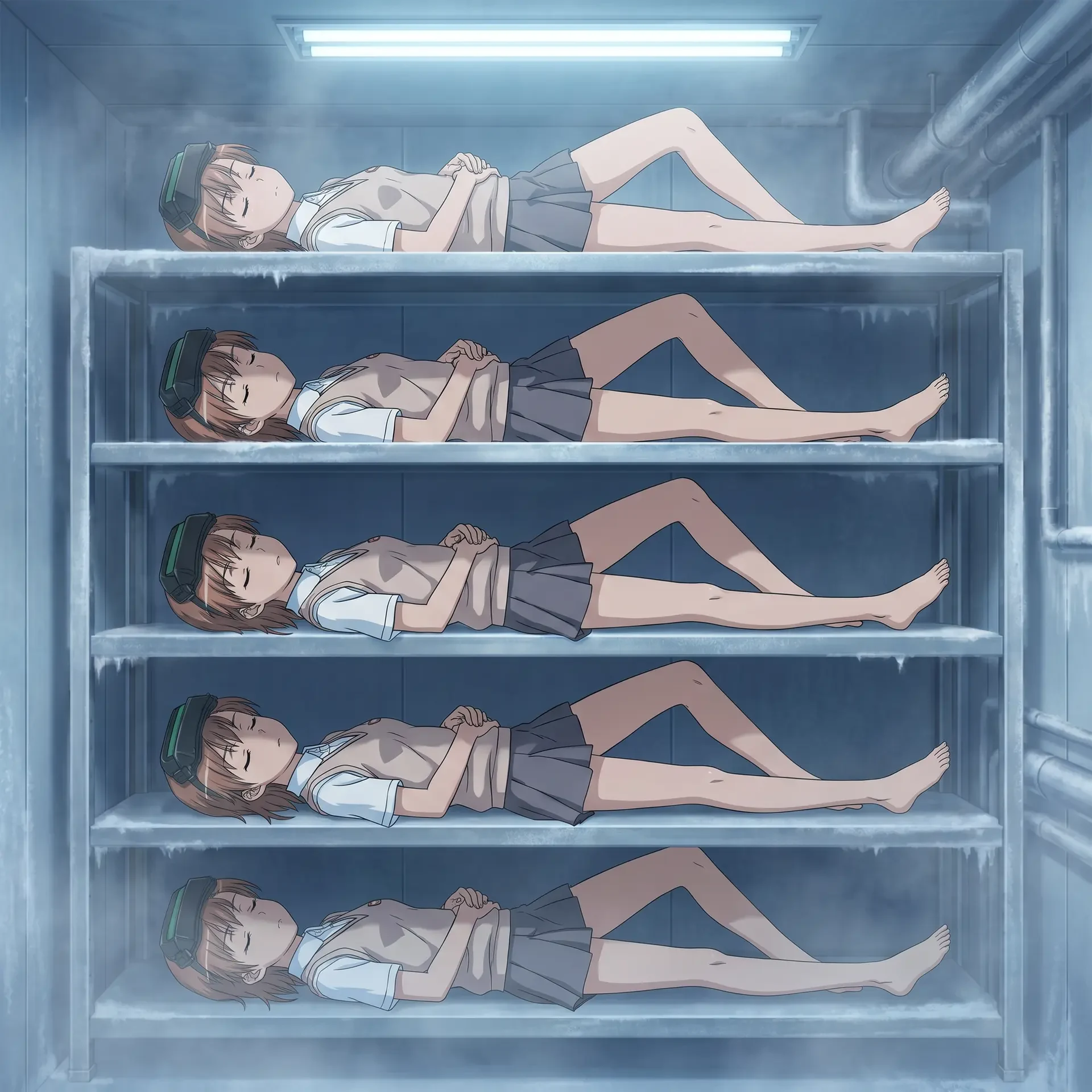 Anime Characters in Cryogenic Storage Unit