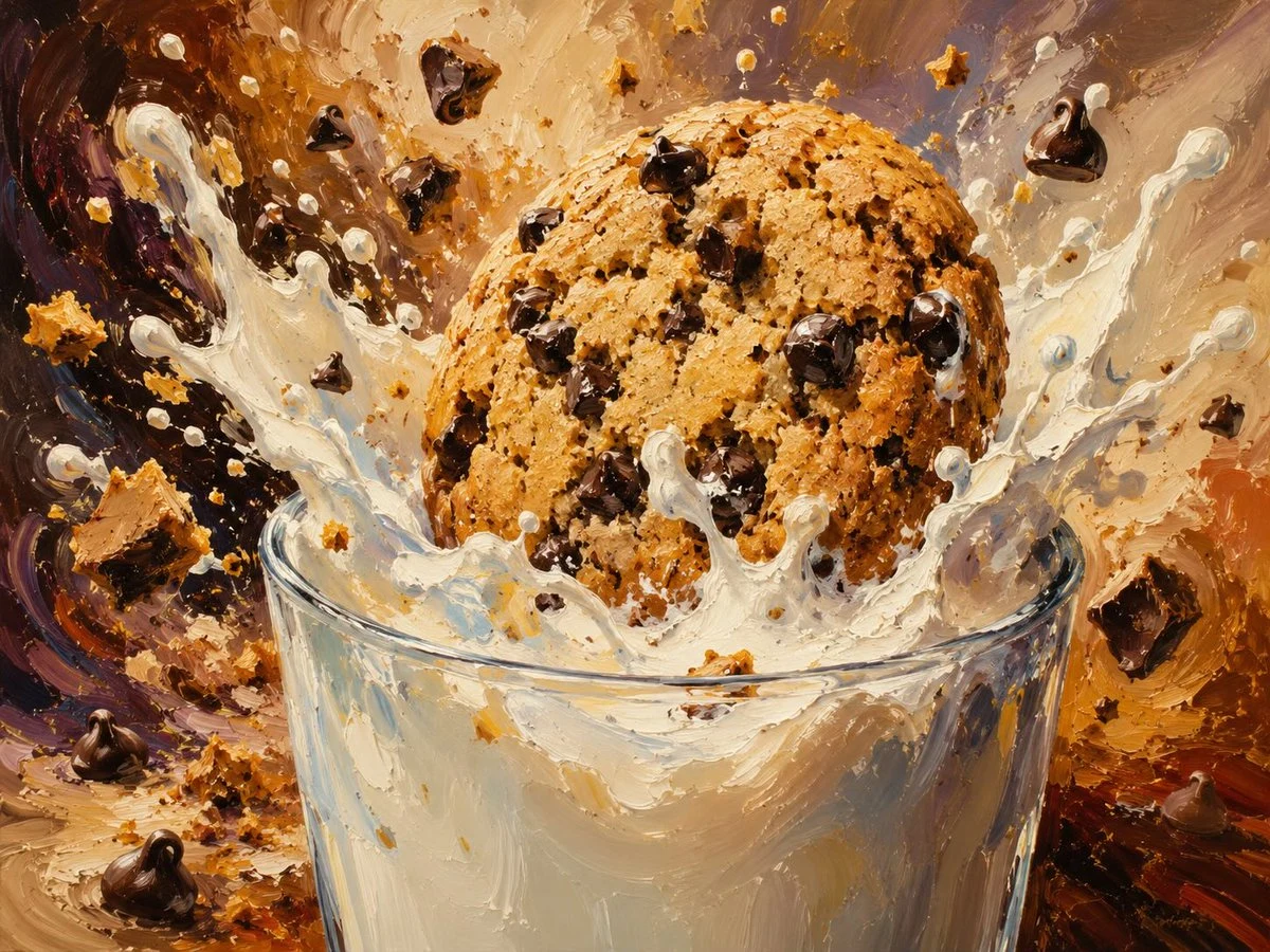 Impasto Cookie Milk Splash Illustration