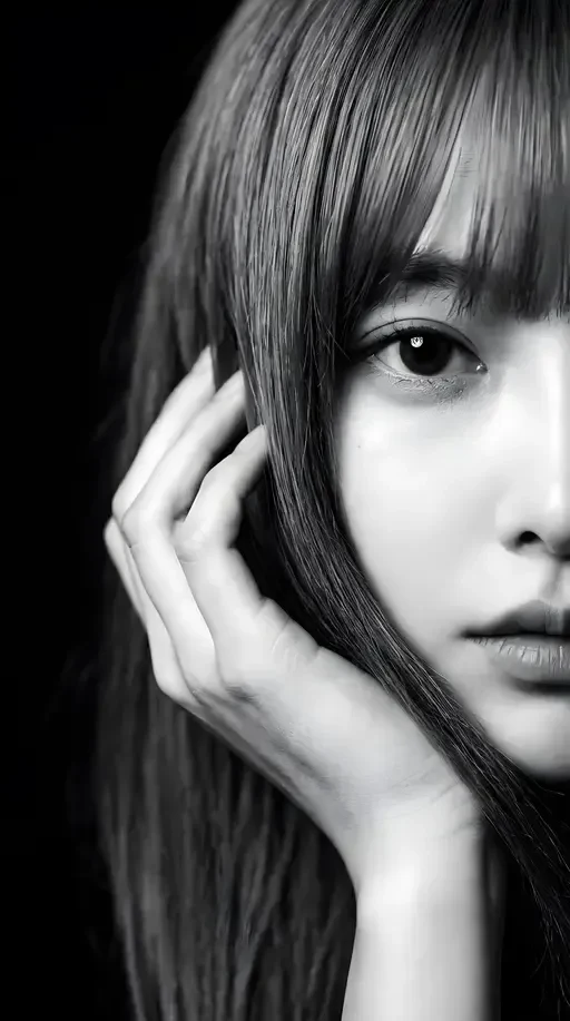 cinematic black and white closeup portrait