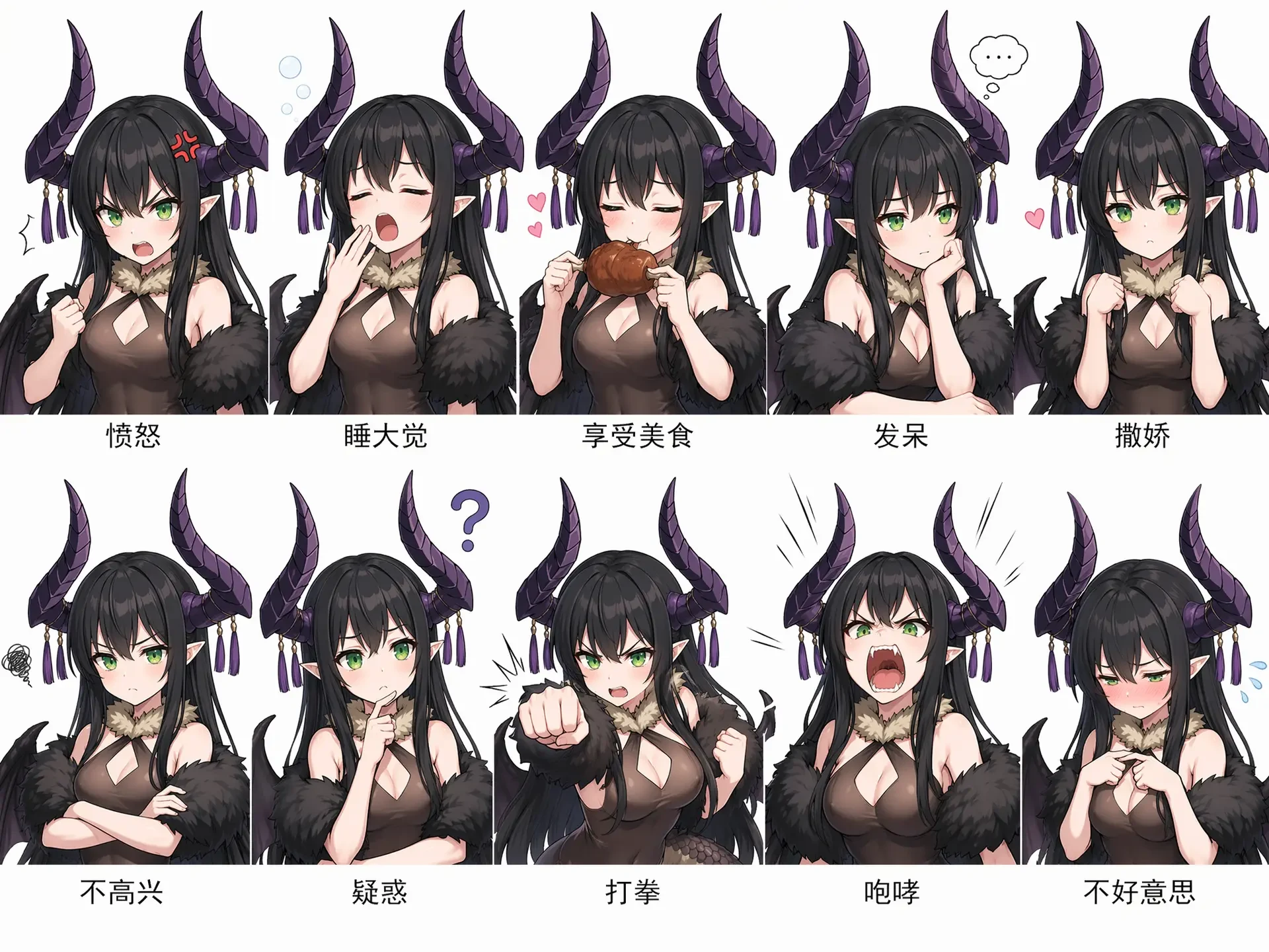 Anime Demon Girl Expression Sheet