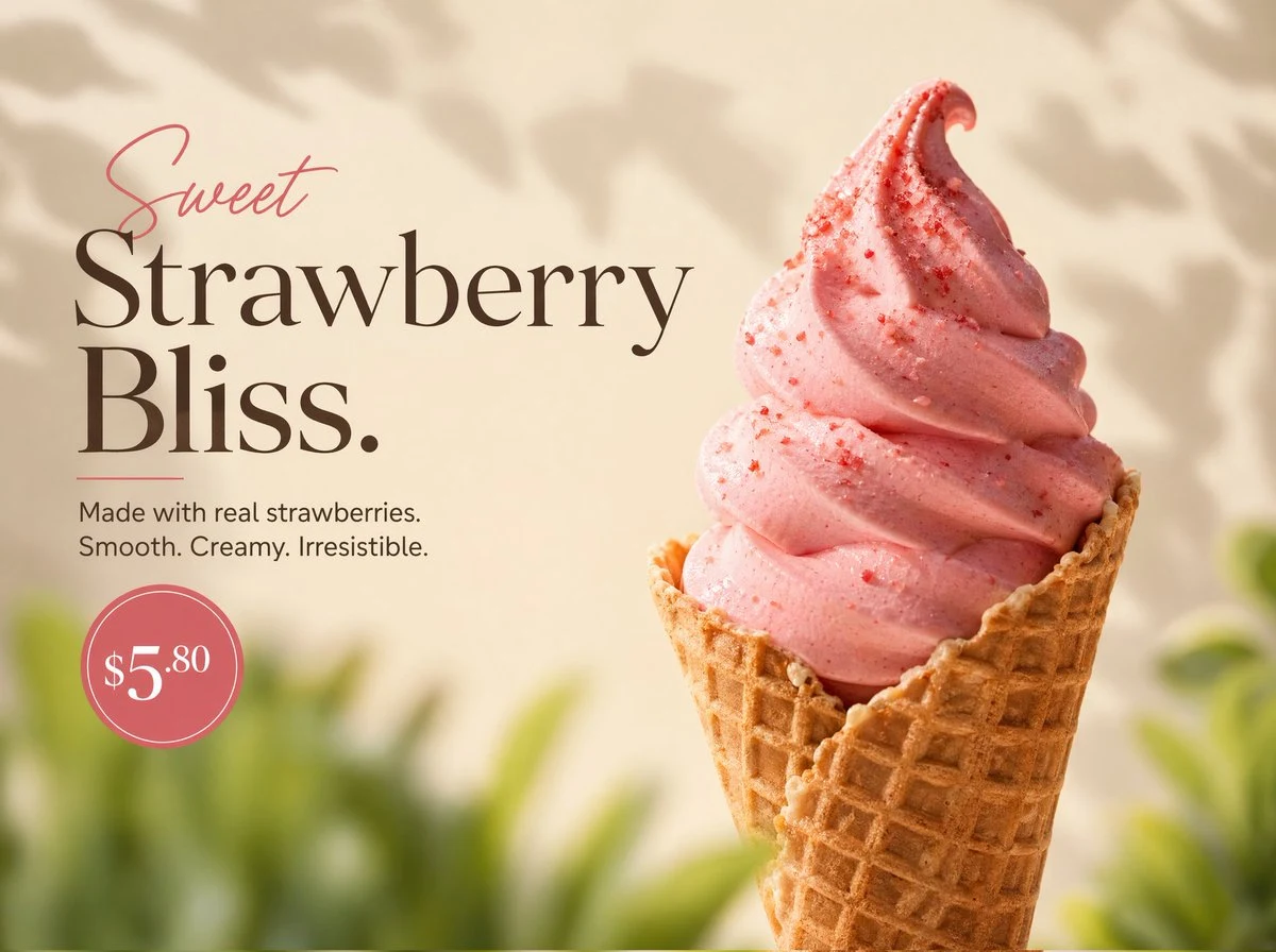 Premium Strawberry Soft Serve Commercial Photography