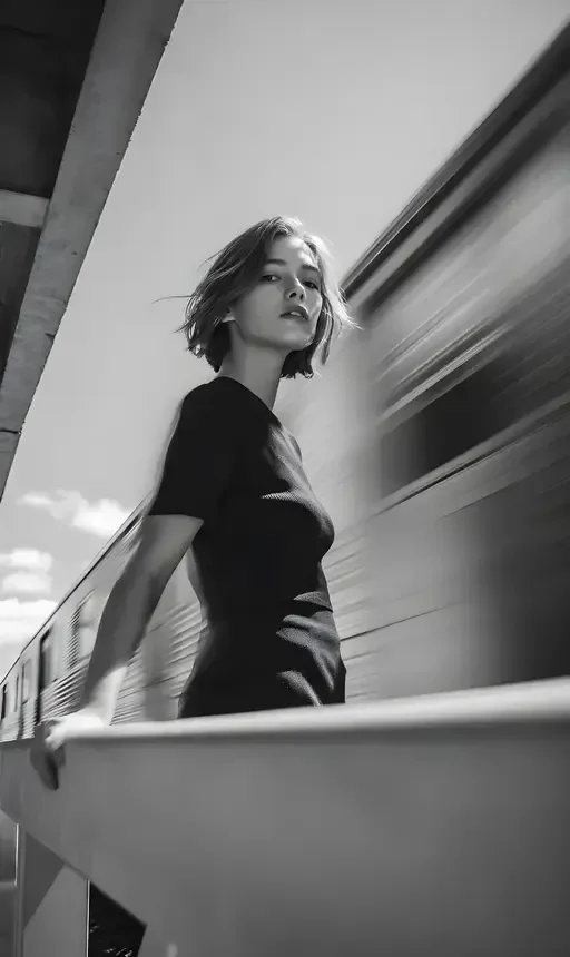 Cinematic Black and White Train Portrait
