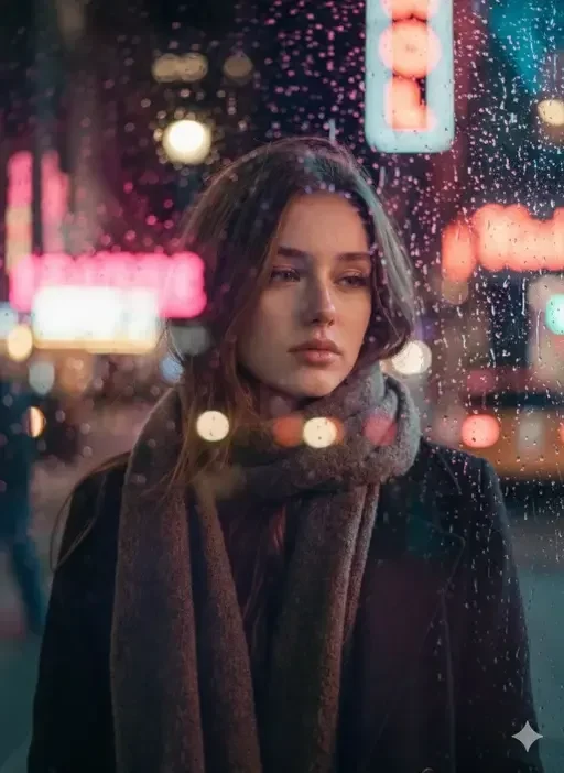 Melancholic Rainy Urban Neon Portrait