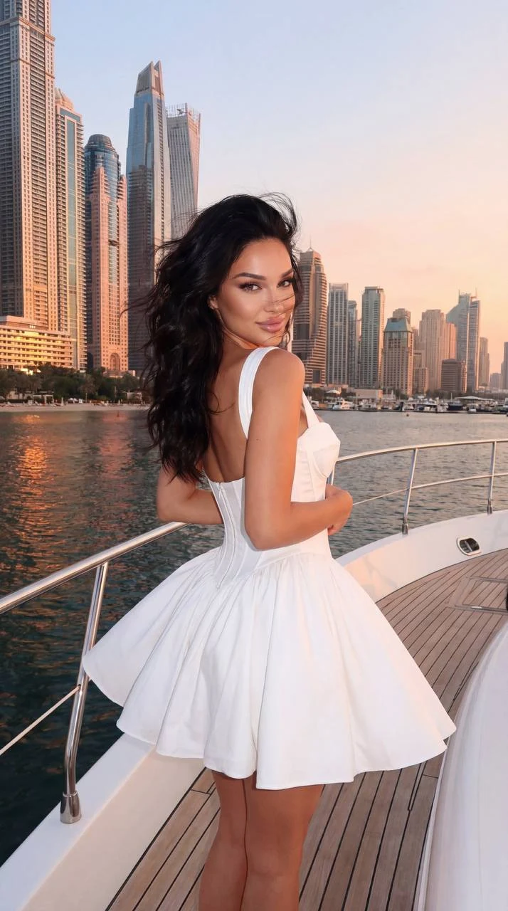 Elegant Woman on Luxury Yacht at Sunset