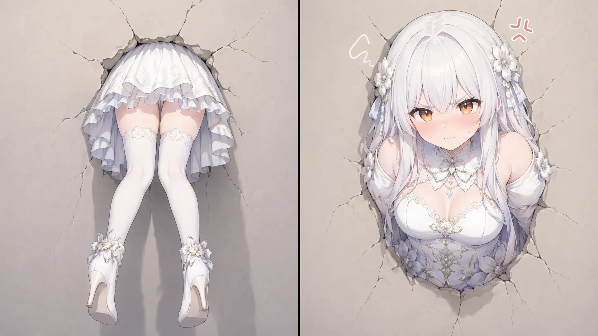 Anime Character Stuck In Wall Illustration