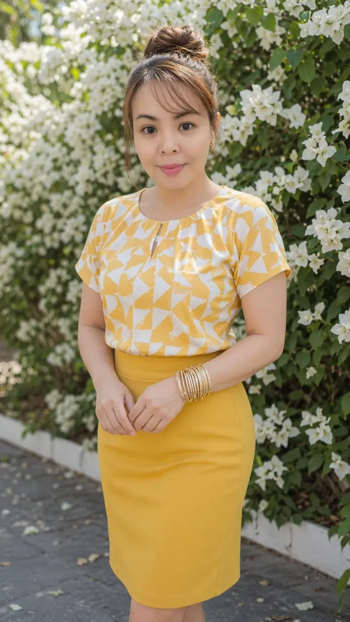 Woman in Yellow Outfit Floral Portrait
