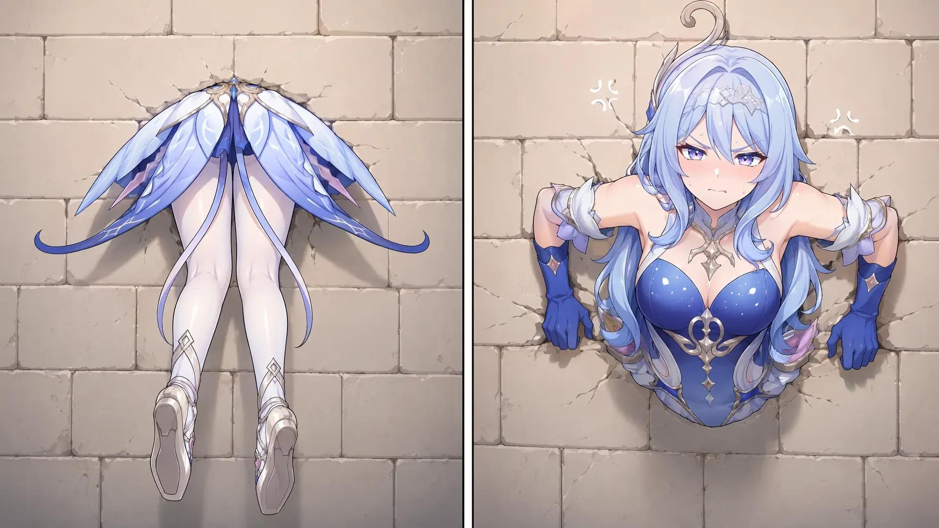 Anime Character Stuck In Wall Split View