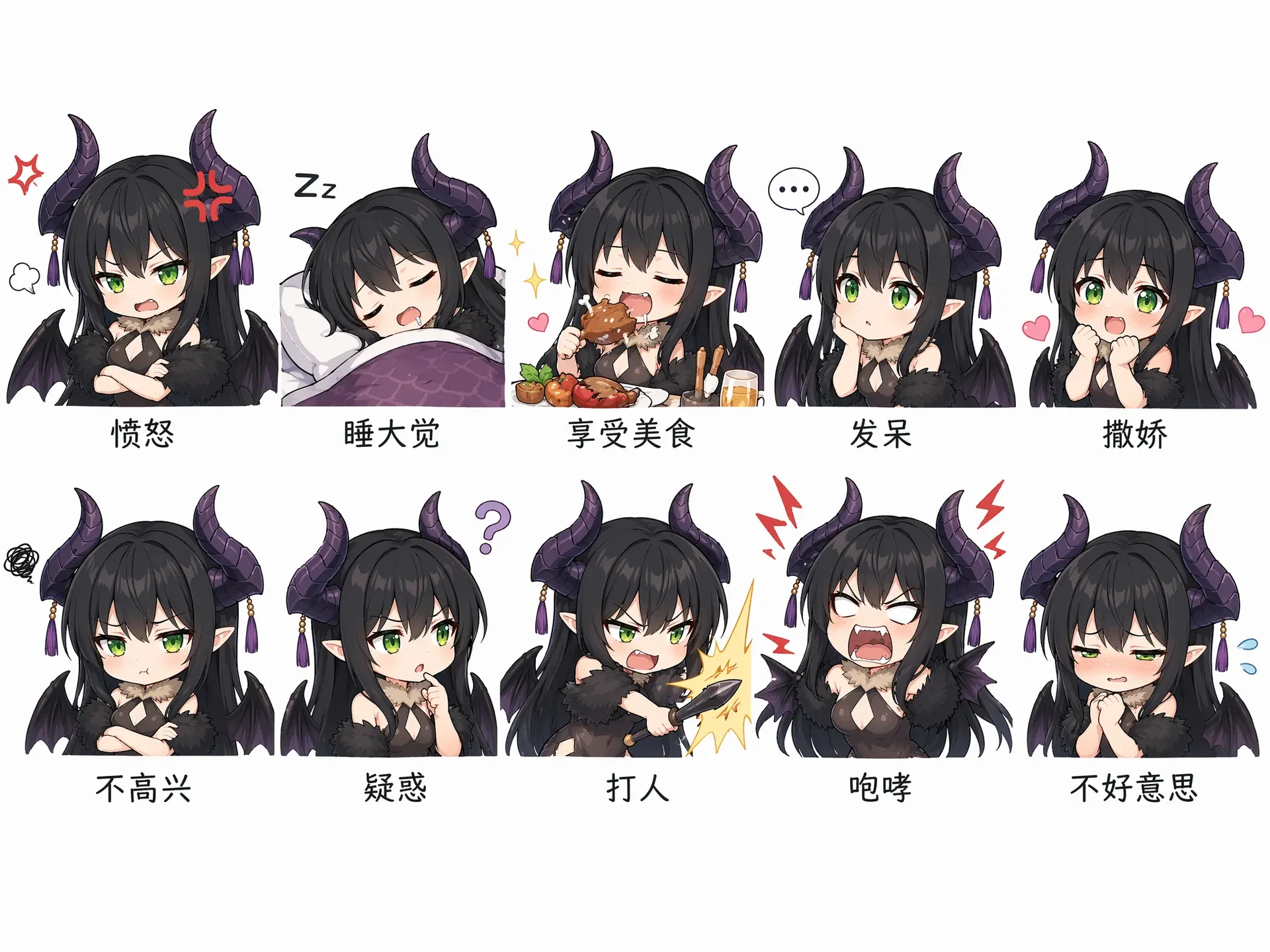 Chibi Demon Girl Expression Sticker Sheet