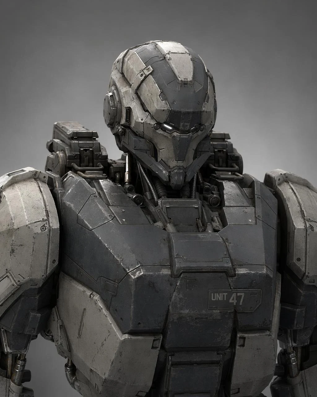 stylized humanoid mech concept art