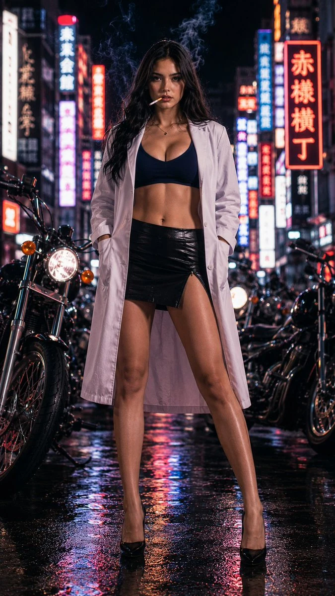 Anime to Realistic Neon Street Fashion Photography