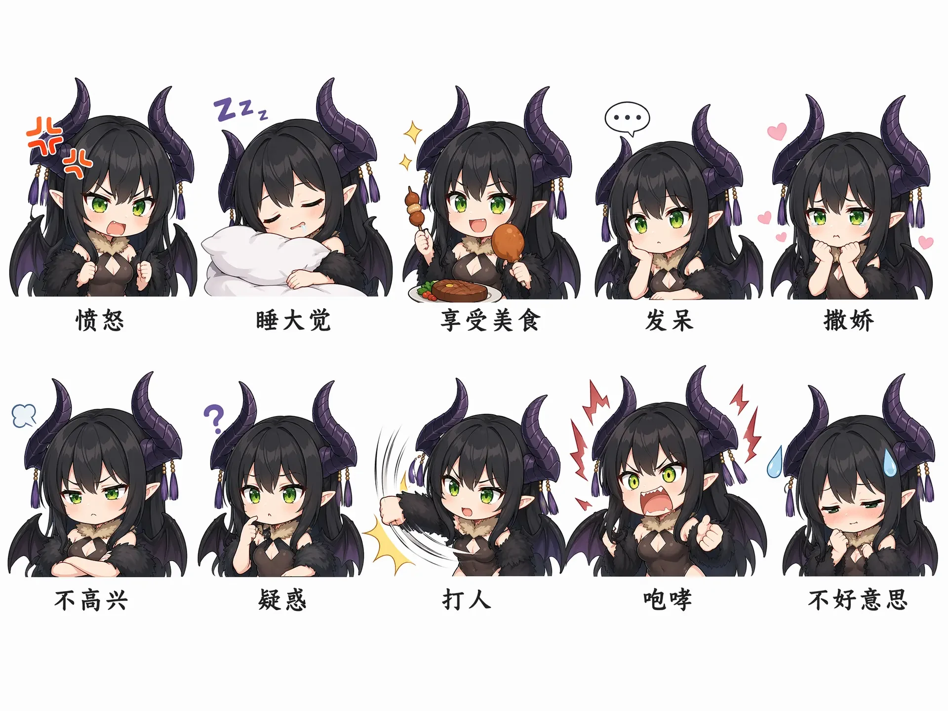 Chibi Demon Girl Expression Sticker Sheet