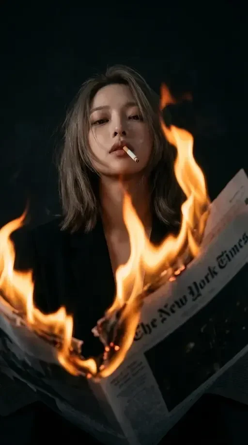 portrait through burning flames