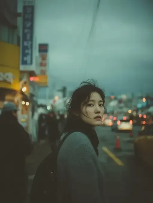 Melancholic Urban Street Portrait at Dusk