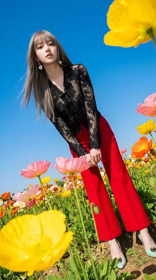 Vibrant Fashion Portrait In Poppy Field