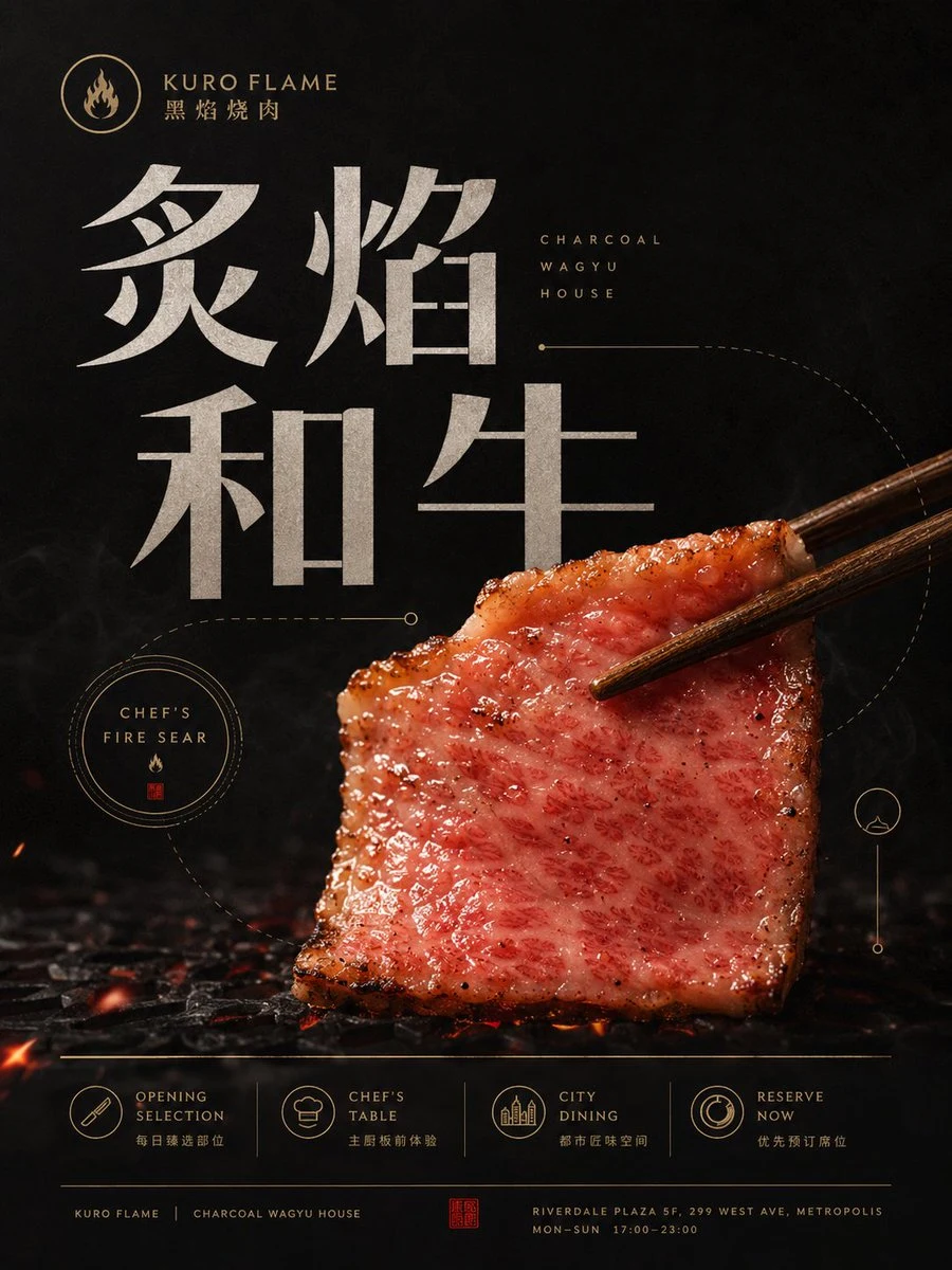 minimalist charcoal wagyu poster template