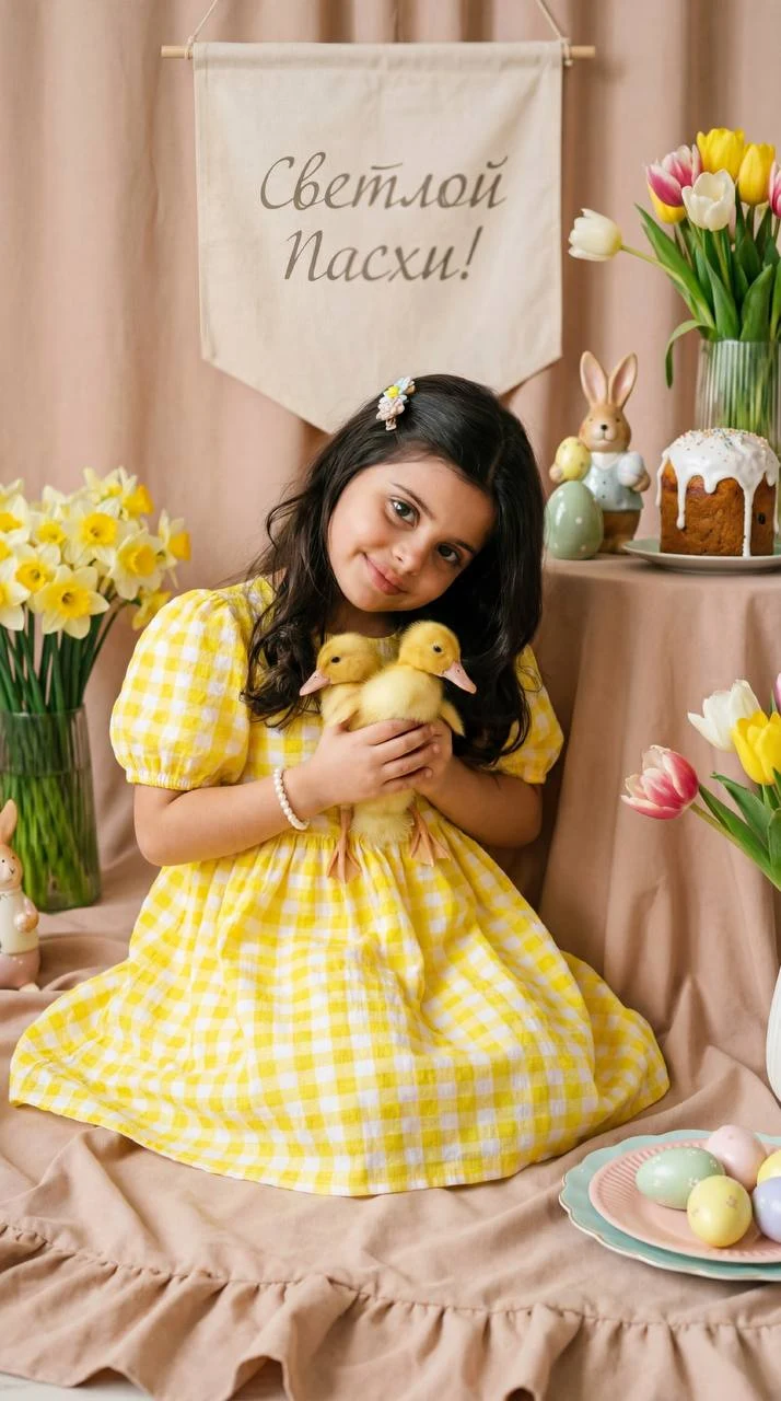 easter photoshoot girl with ducklings