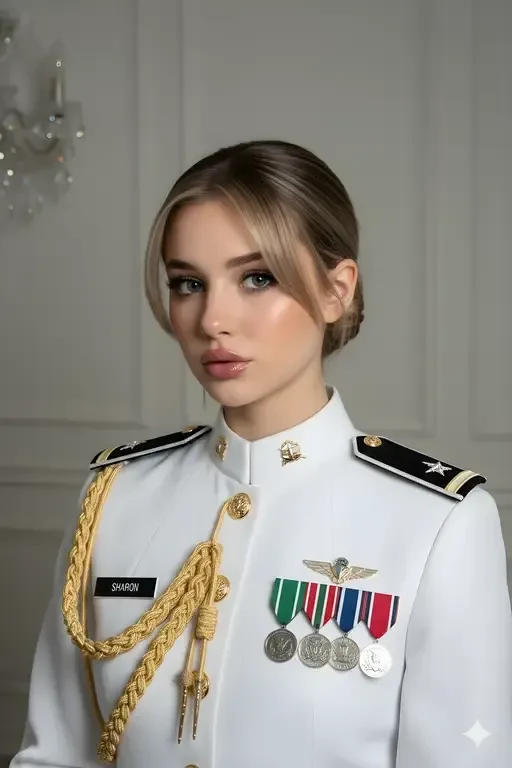 woman in white military dress uniform