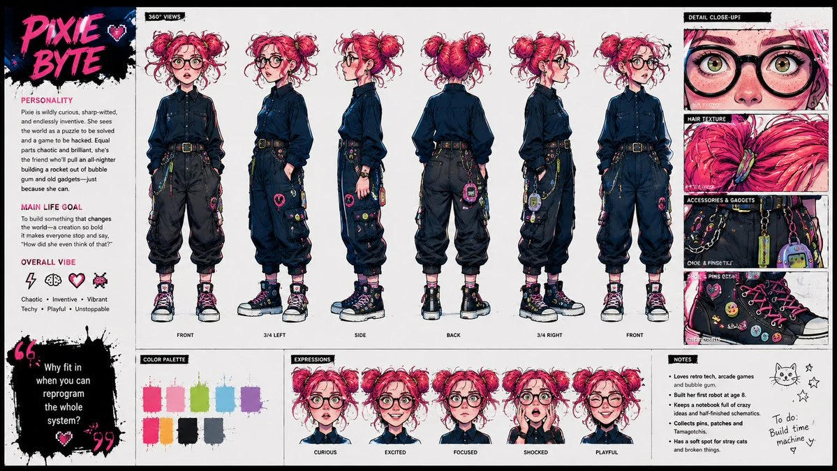Punk Cartoon Character Design Sheet