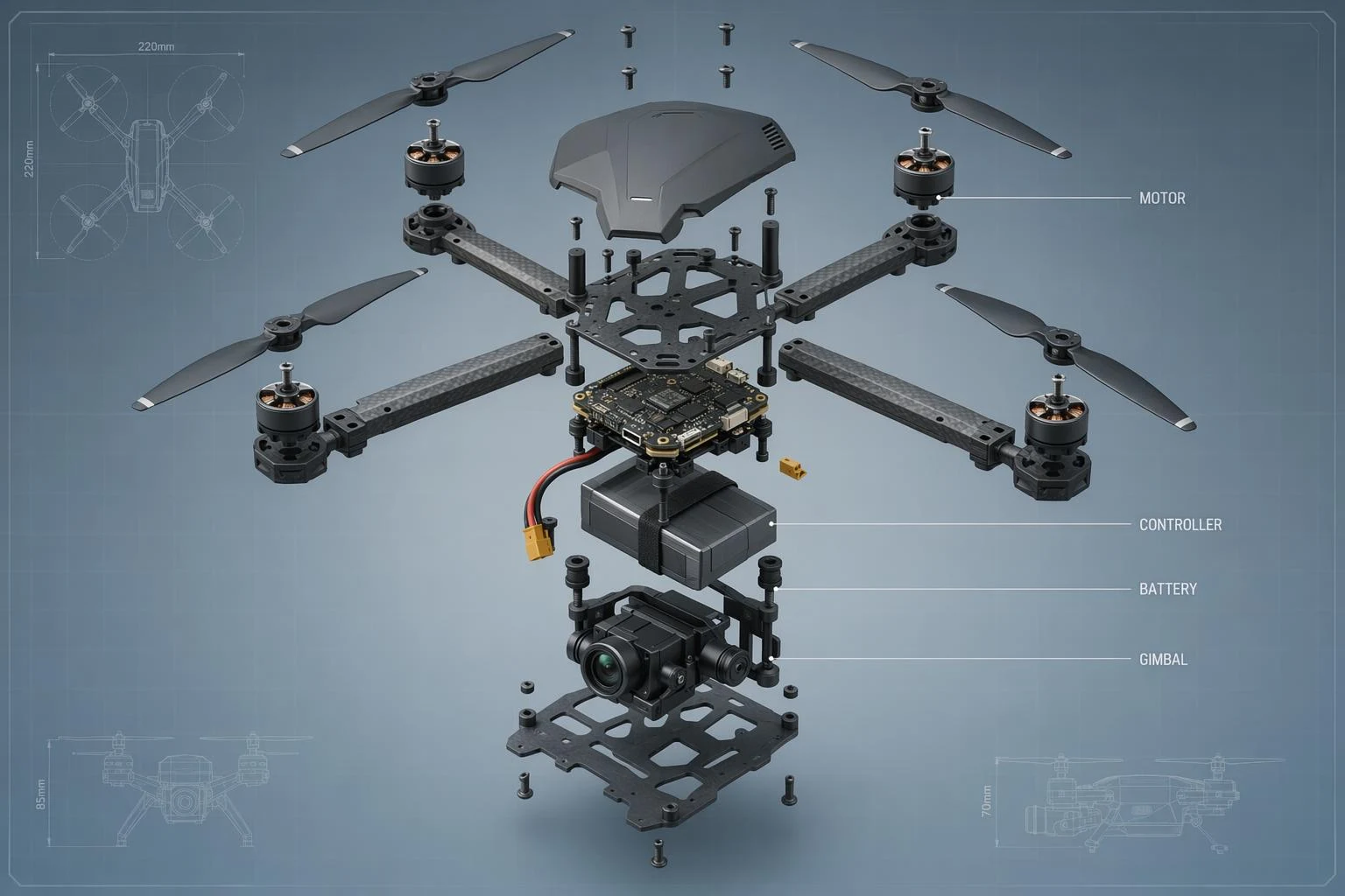 Technical Exploded View Drone Diagram