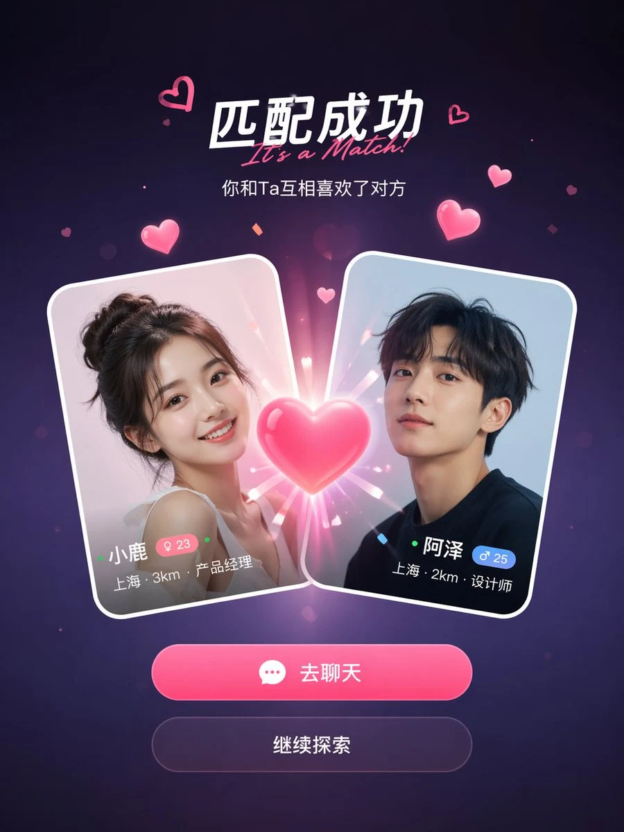 social dating app match success ui mockup