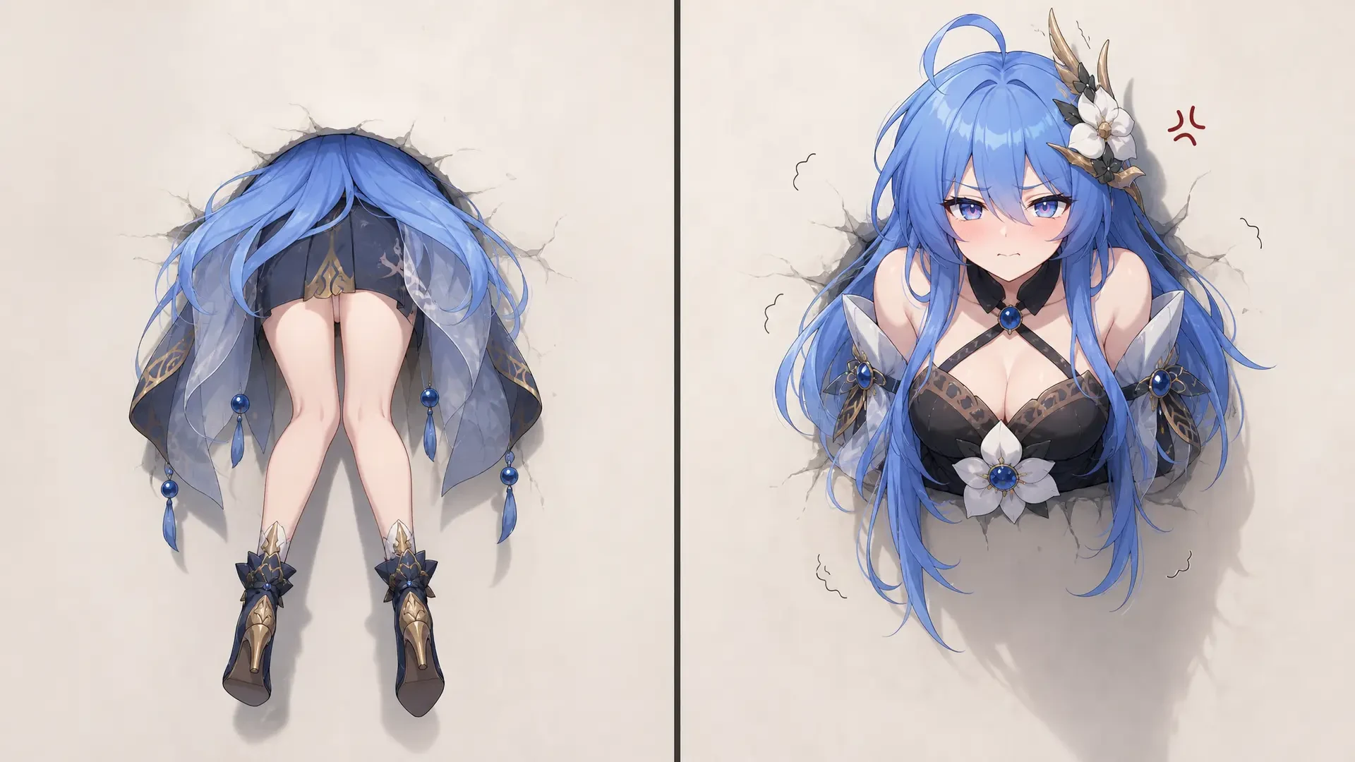 Anime Character Stuck In Wall Illustration