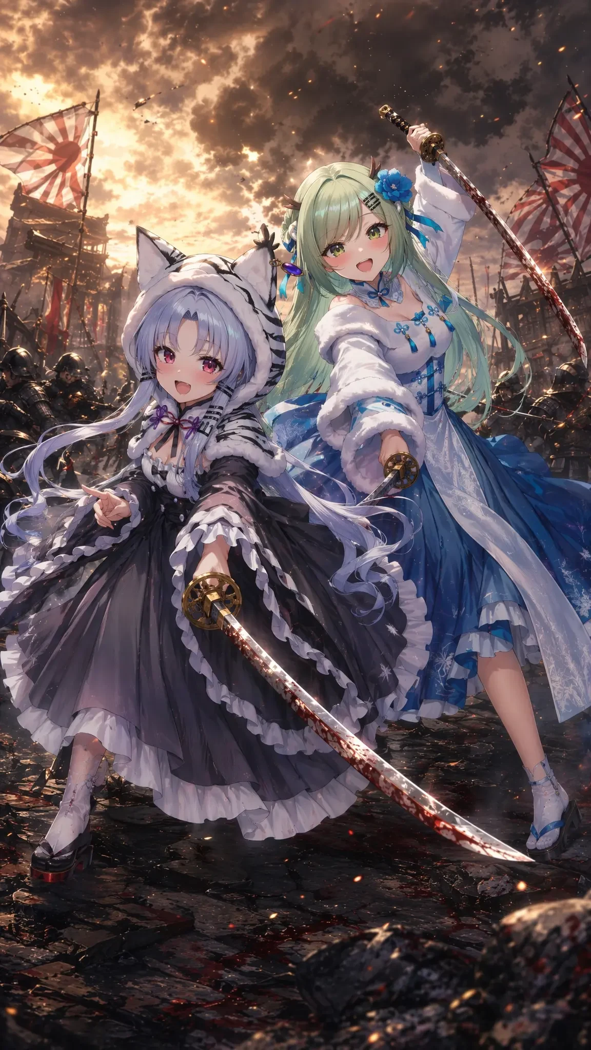 Anime Girl Battle Scene Illustration