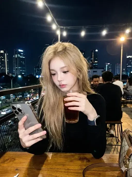 Candid Rooftop Cafe Night Portrait