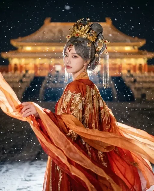 Chinese Princess in Forbidden City Snow