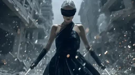 Dystopian Warrior in Ruined City