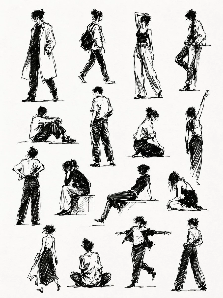 Human Silhouette Gesture Sketchbook Page