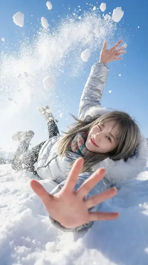 Playful Winter Fall in Deep Snow
