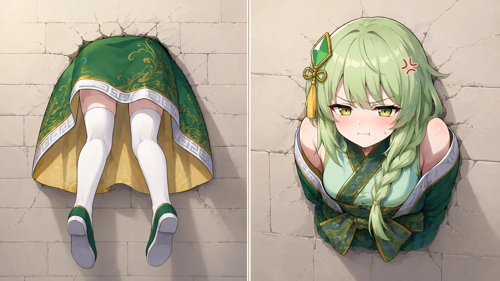 Anime Character Stuck In Wall Illustration