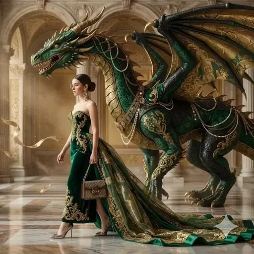 Editorial Fashion Portrait with Regal Dragon