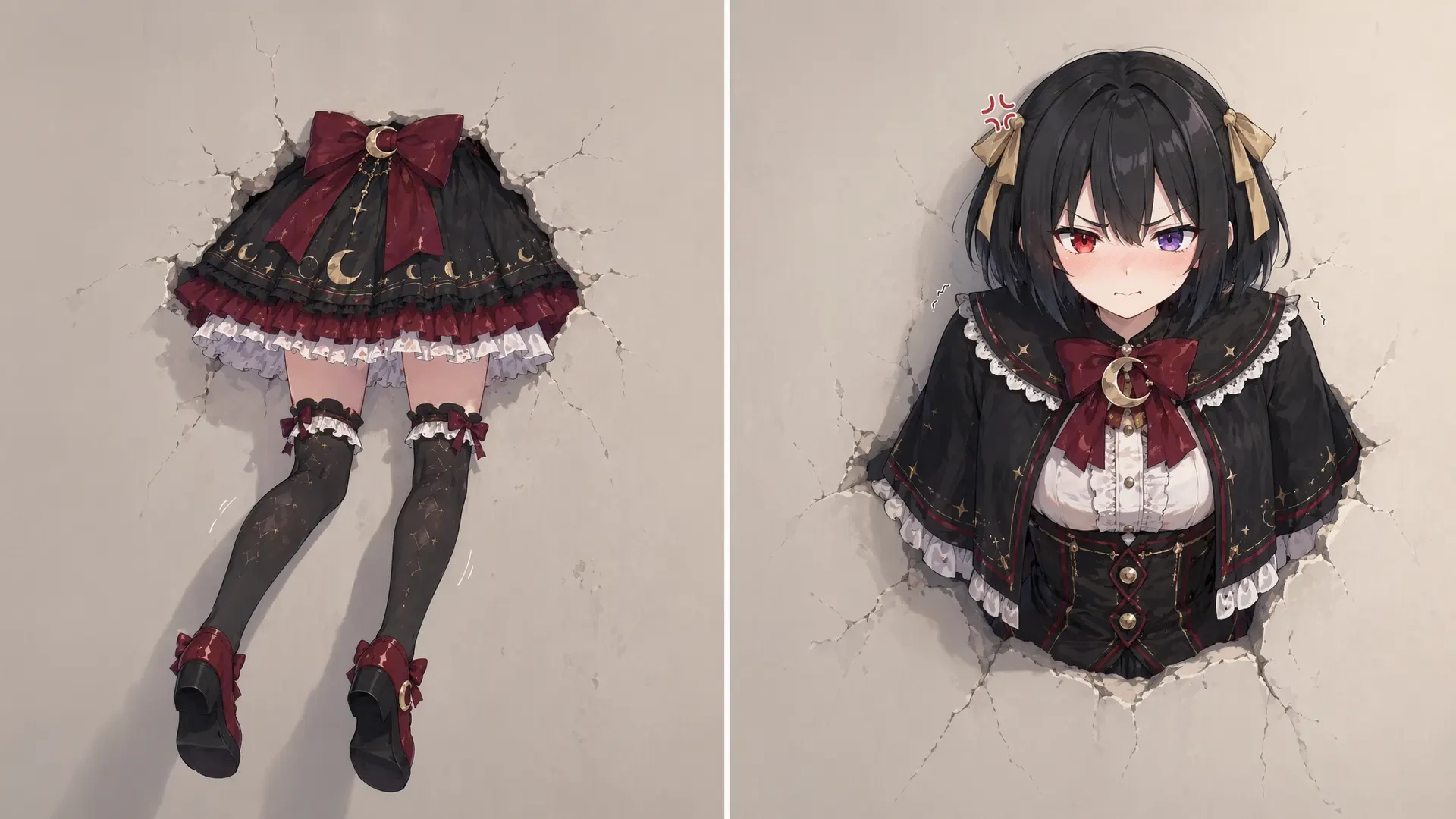 Two-Panel Anime Character Stuck In Wall