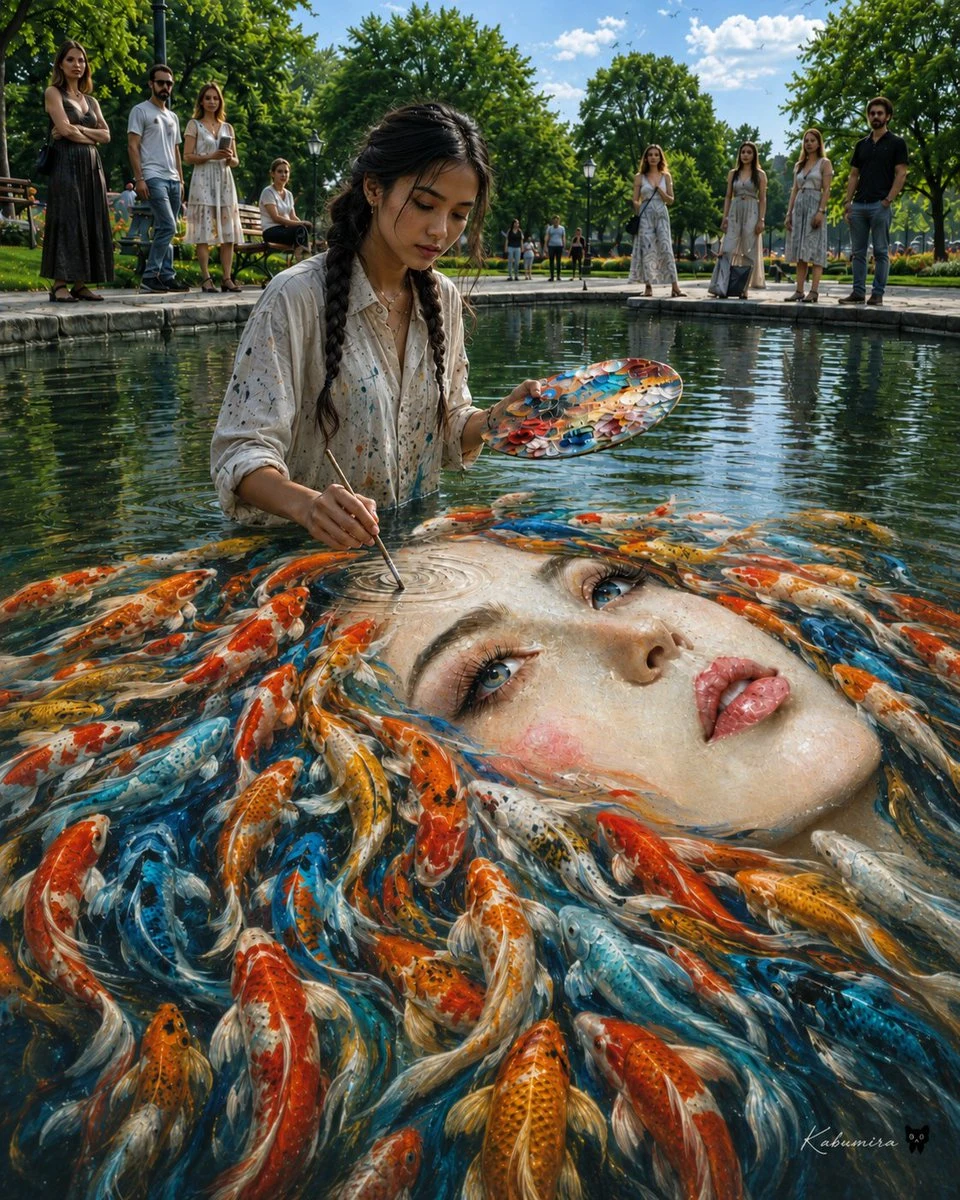 Surreal Koi Pond Artist Portrait