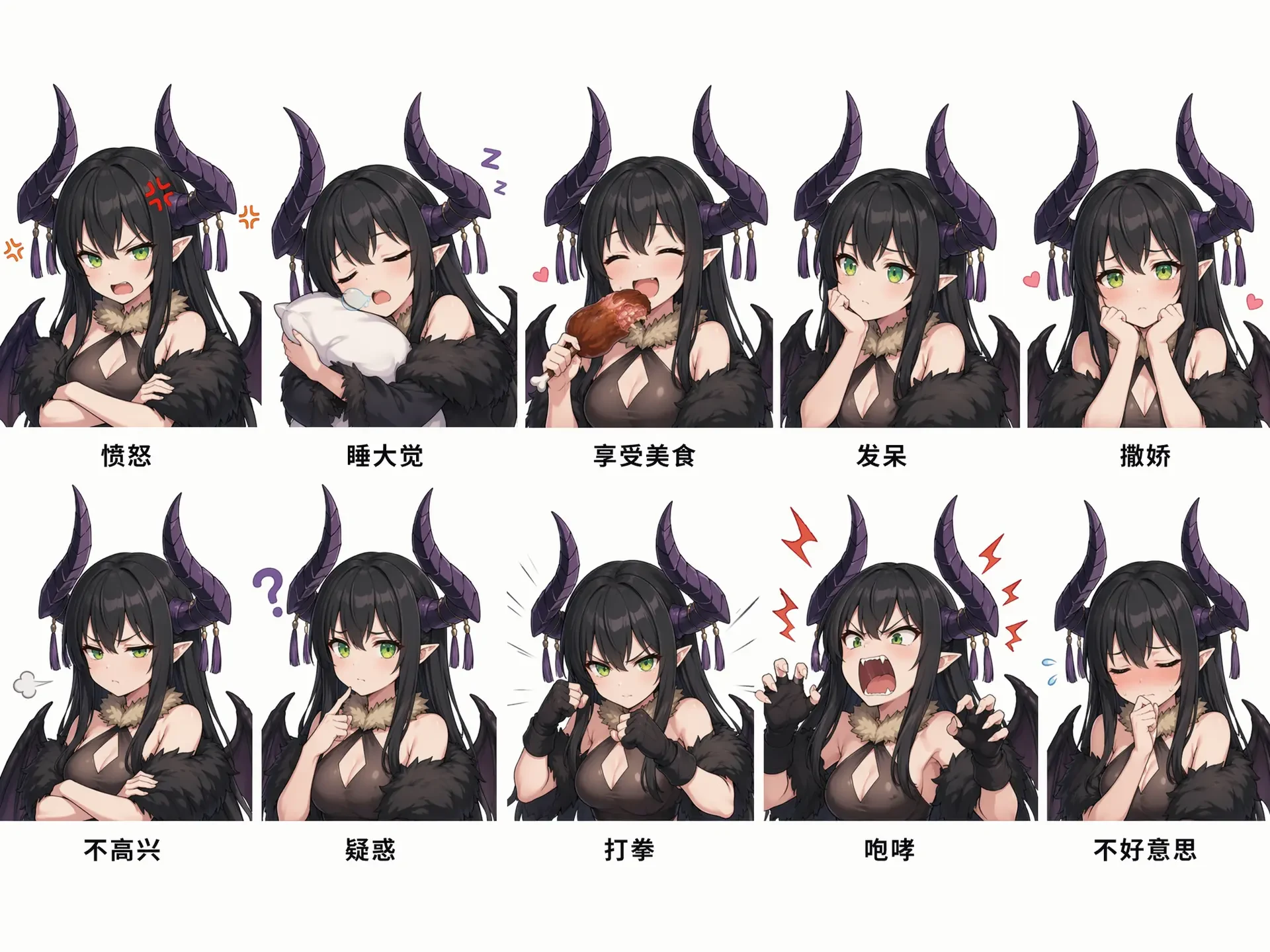 Anime Demon Girl Expression Sheet Sheet