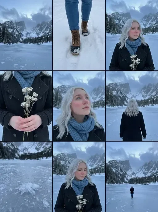cinematic winter storyboard contact sheet