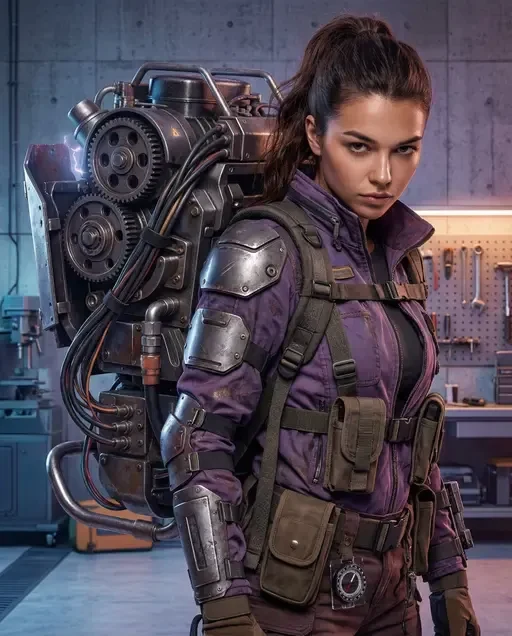 Cyberpunk Mechanic In Industrial Exosuit Portrait