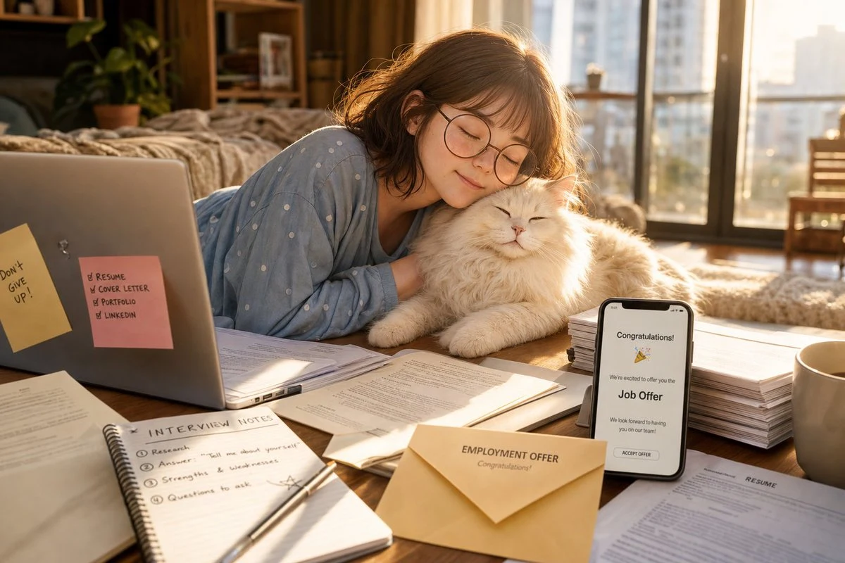 Cozy Job Offer Celebration Scene